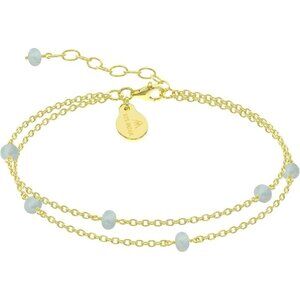 Aquamarine Gold Handmade Double Chain Bead Bracelet